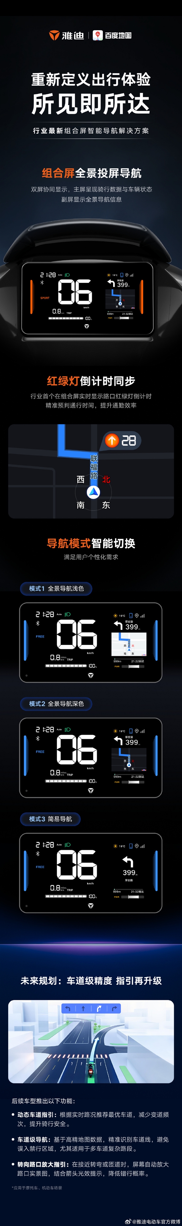 雅迪电动车也有百度地图导航了:支持红绿灯倒计时