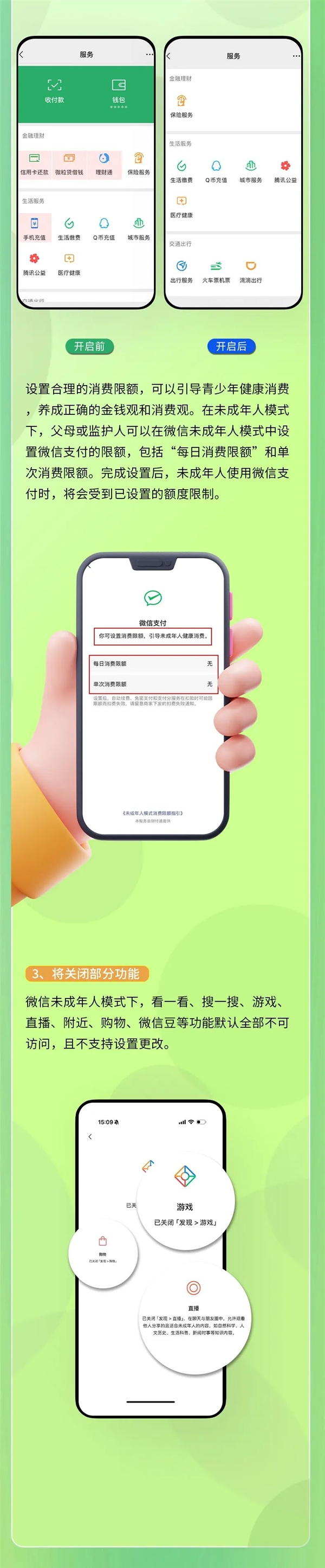 一图看懂:微信未成年人模式上线 变身纯享版聊天APP