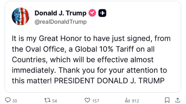 特朗普宣布将对全球加征10%的进口关税：为还击美最高法院裁定其关税违法