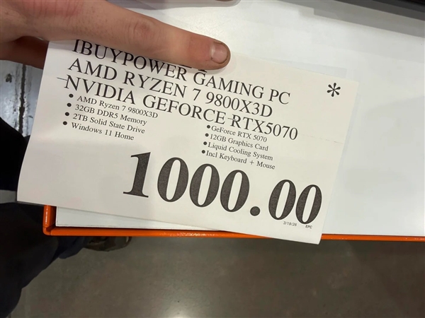 难以置信!9800X3D+RTX 5070整机仅1000刀:还有32GB+2TB存储